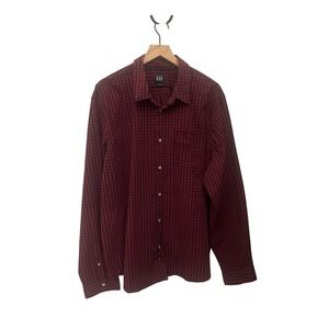 GAP Mens XXL Button Down Shirt‎ Long Sleeve Red Black Checkered Plaid